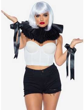 Deluxe Ruffle Black Neck Piece And Wrist Cuffs, , hi-res