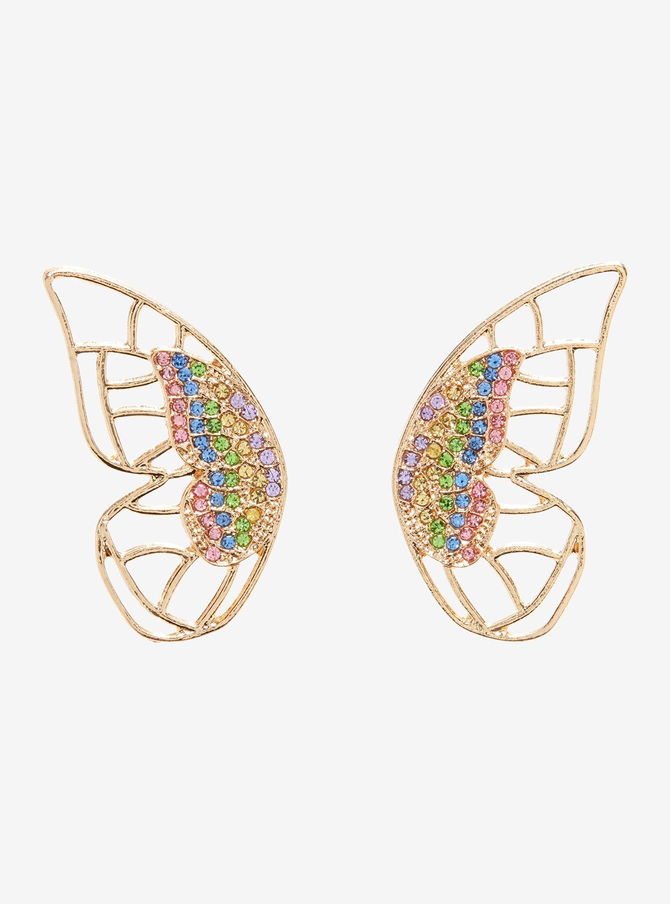 Rainbow Jeweled Butterfly Wing Earrings, , hi-res