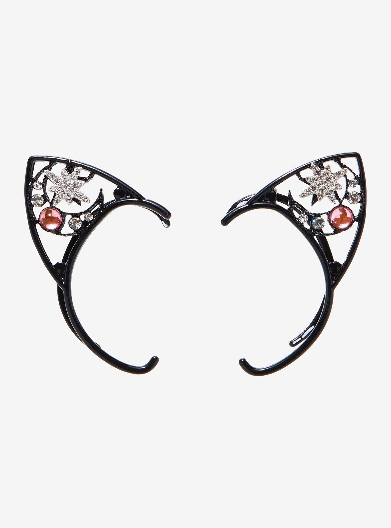 Cosmic Jeweled Cat Ear Ear Cuffs, , hi-res