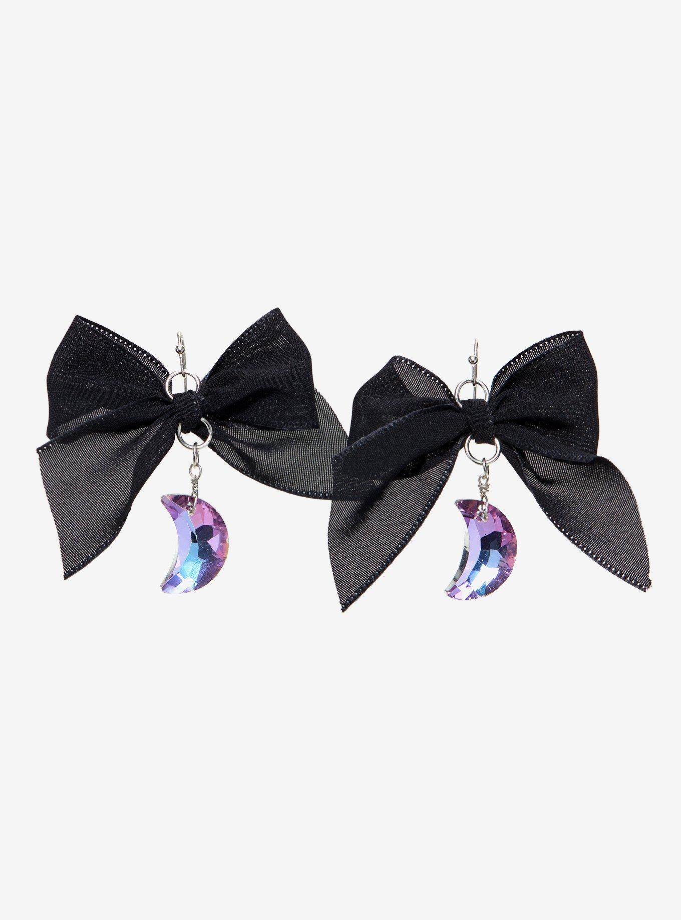 Ombre Moon Gem Black Bow Earrings