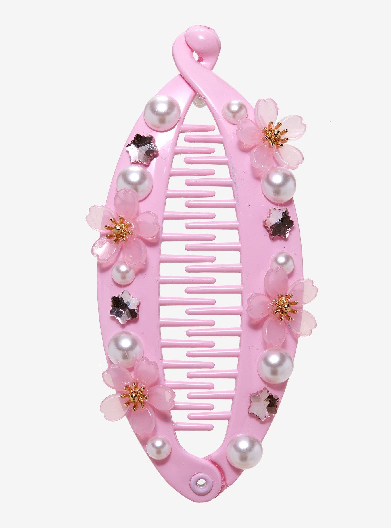 Pink Sakura Bead Banana Claw Hair Clip, , hi-res