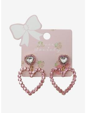 Pink Bling Heart Drop Earrings, , hi-res