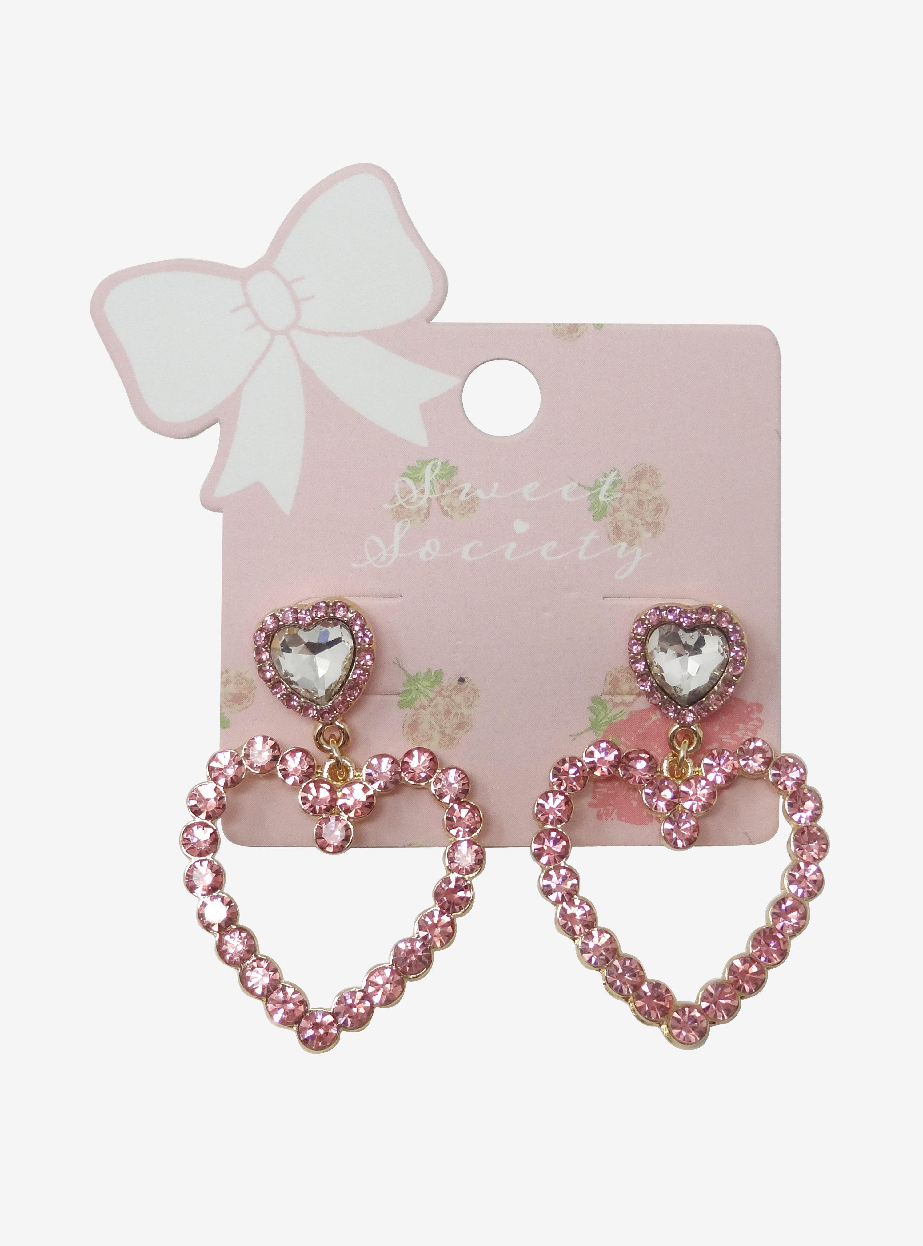 Pink Bling Heart Drop Earrings, , hi-res