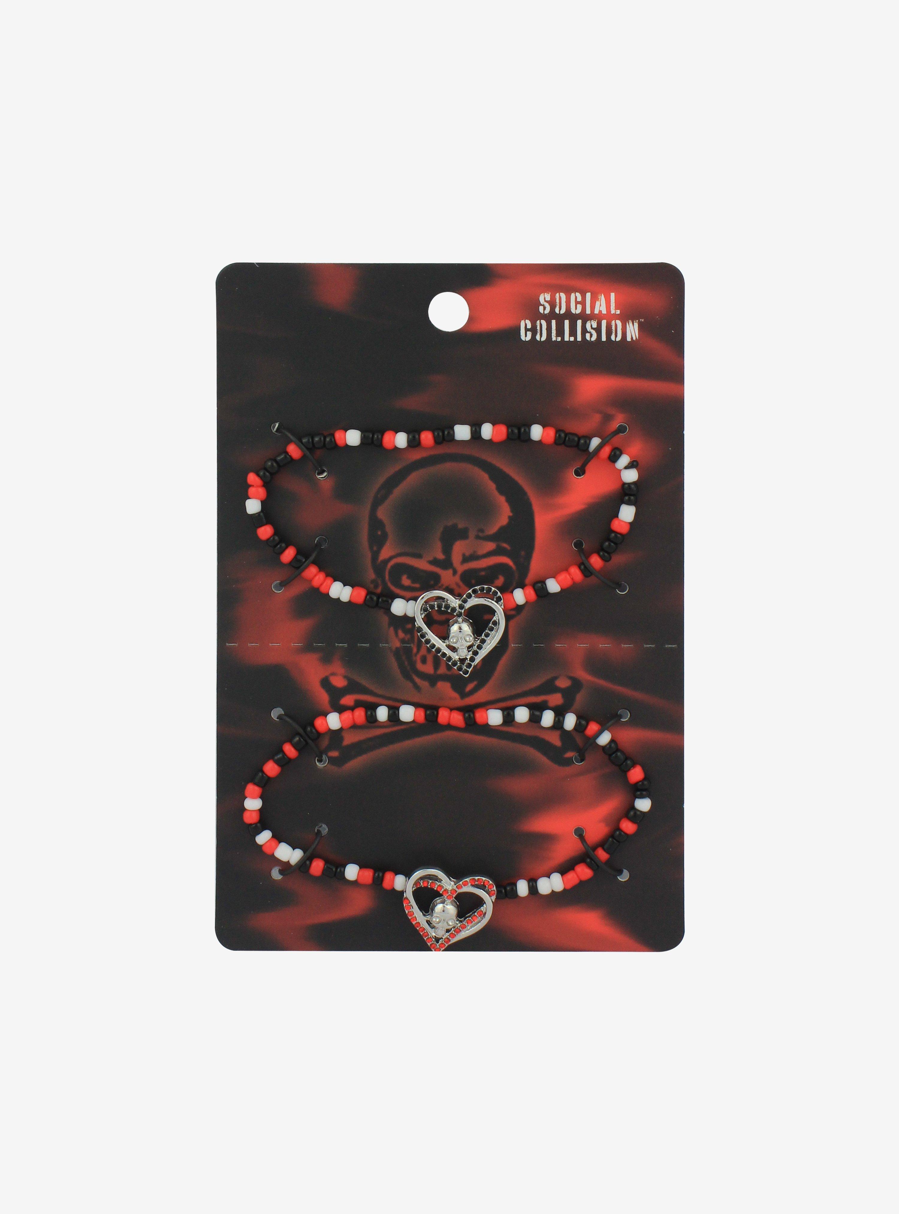 Skull Heart Best Friend Beaded Bracelet Set, , hi-res