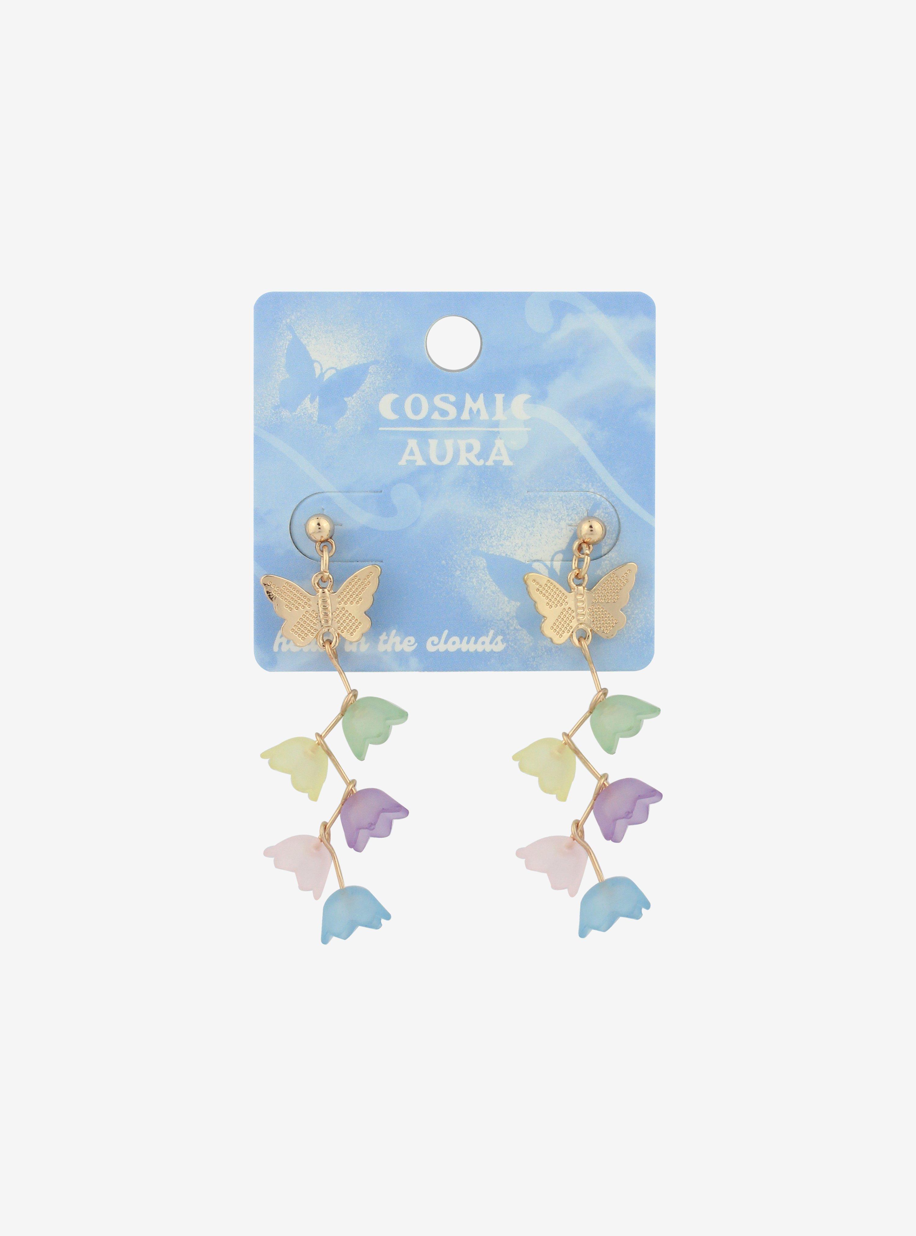 Pastel Butterfly Floral Drop Earrings, , hi-res