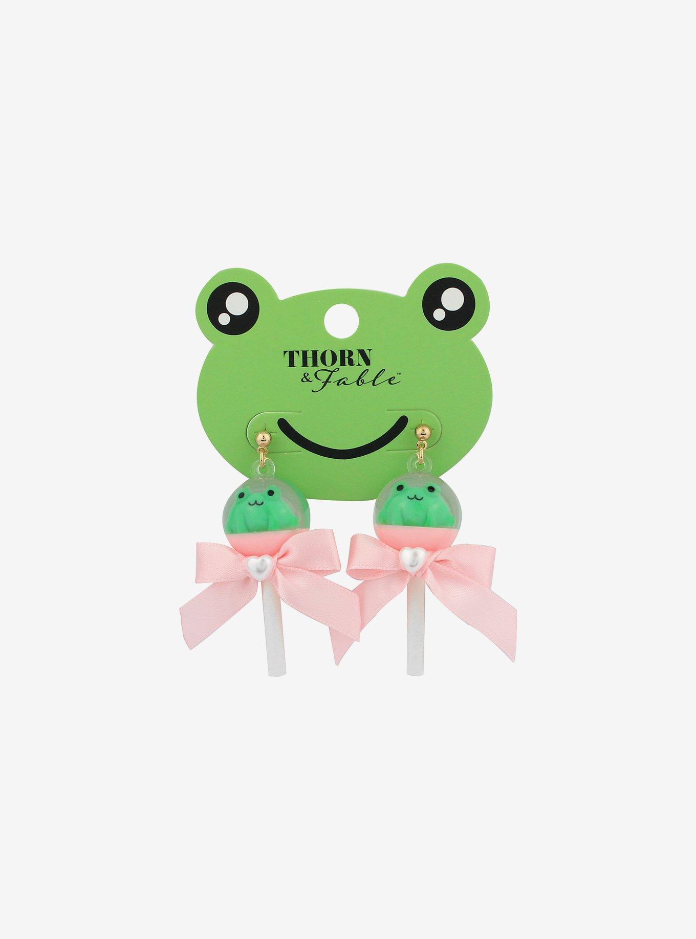 Kawaii Frog Lollipop Bow Earrings, , hi-res