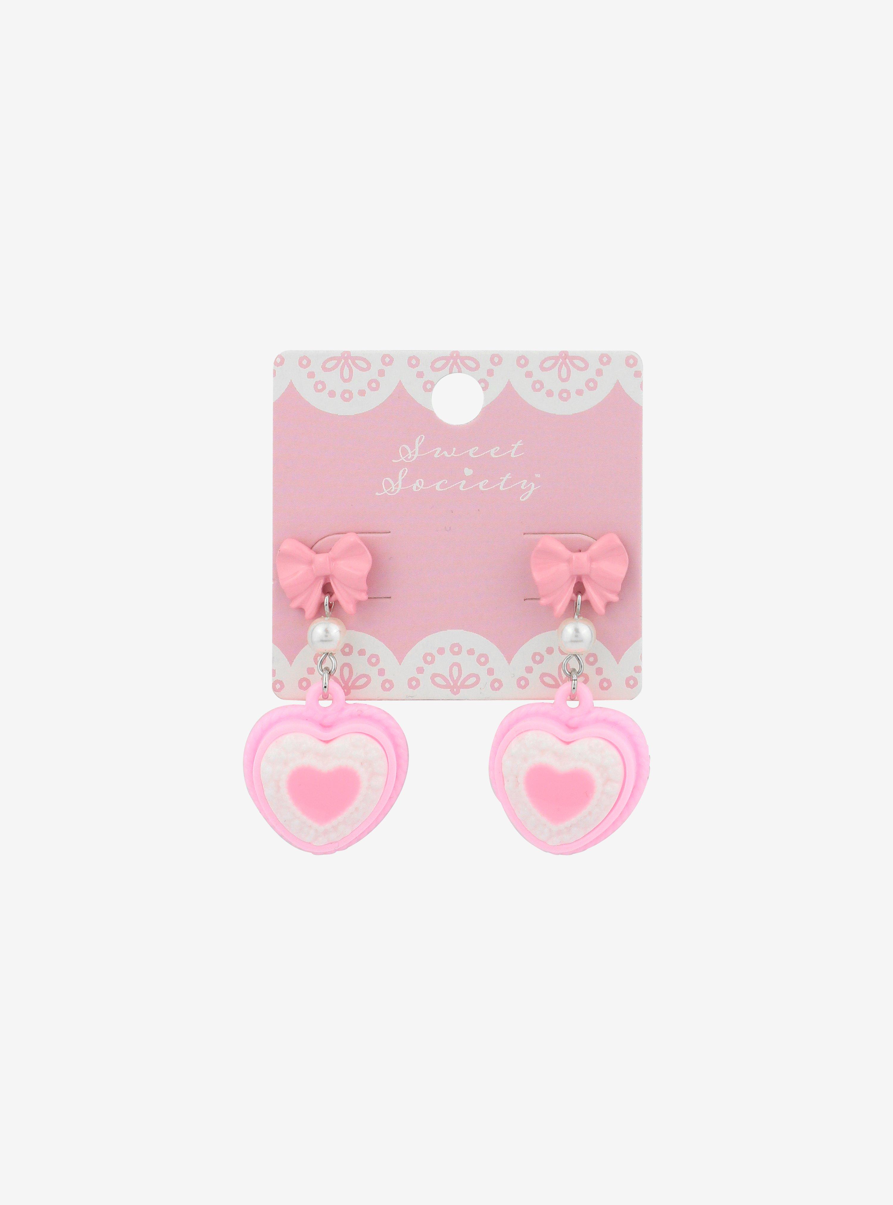 Pink Heart Cake Drop Earrings, , hi-res