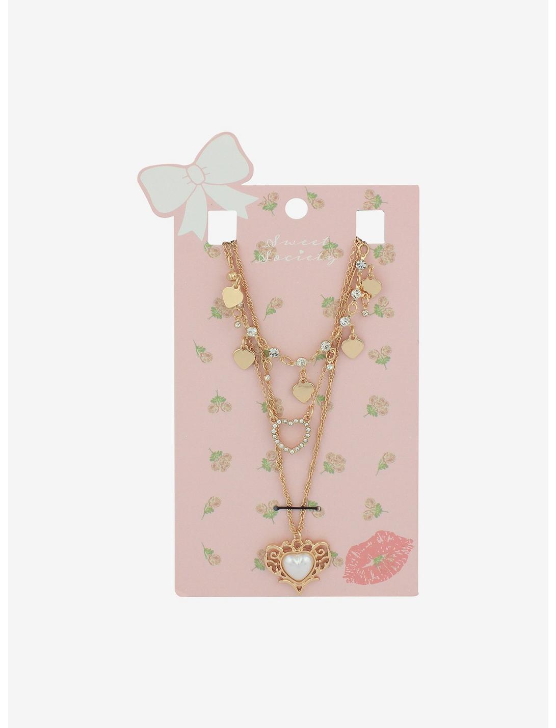Dainty Gold Heart Necklace Set, , hi-res