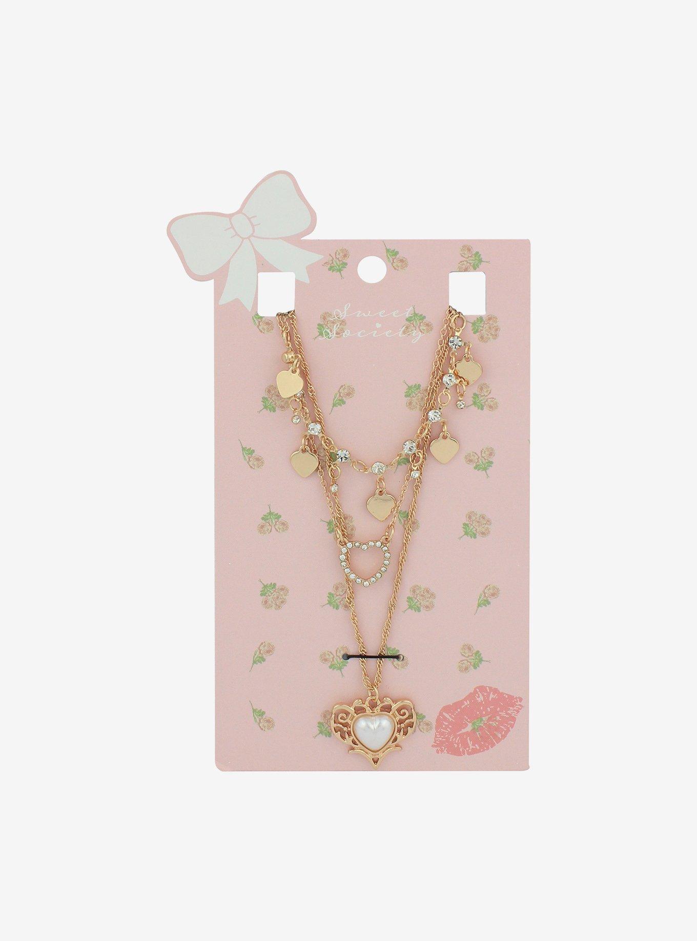 Dainty Gold Heart Necklace Set, , hi-res