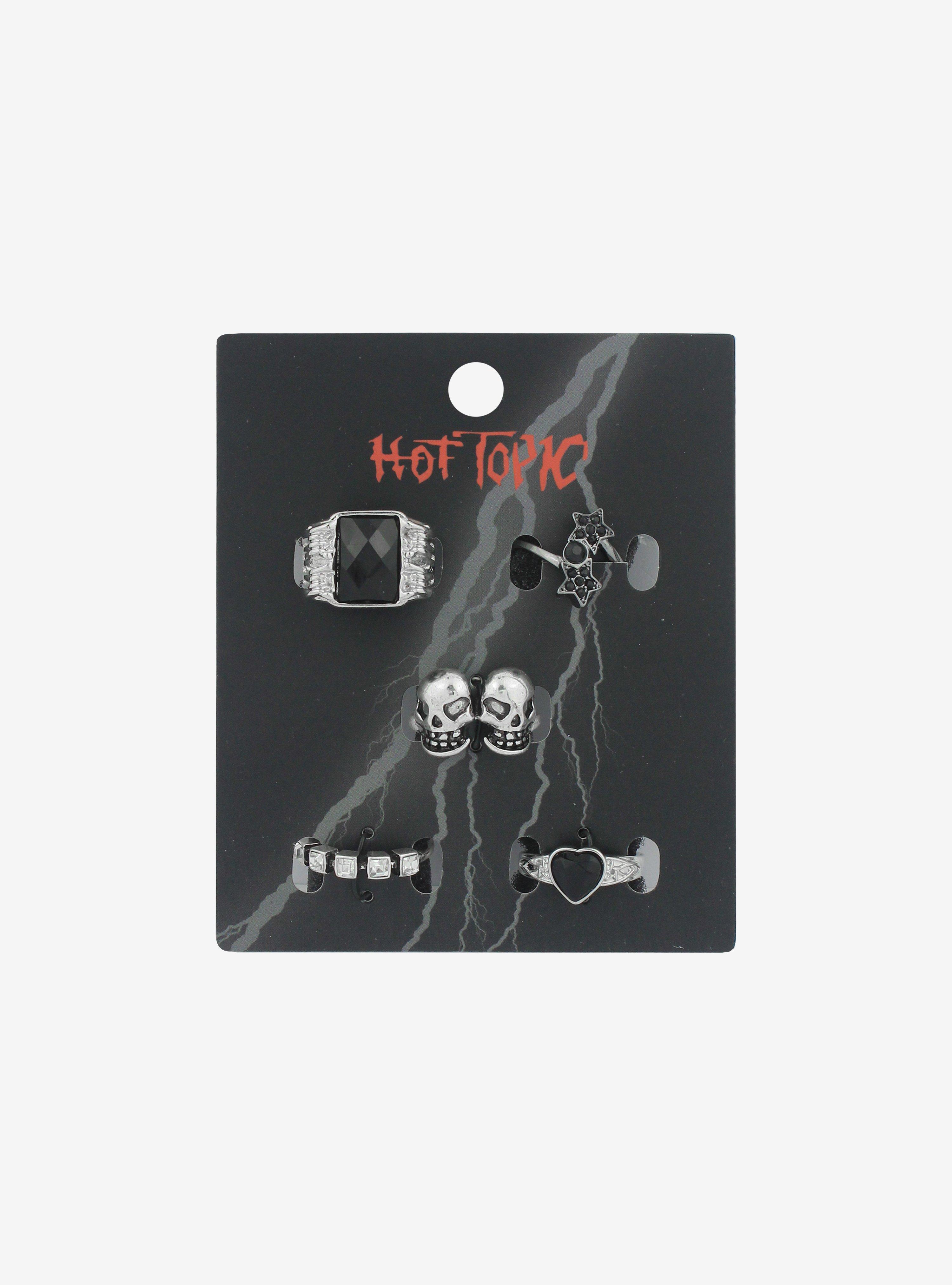 Black Gem Skull Ring Set | Hot Topic