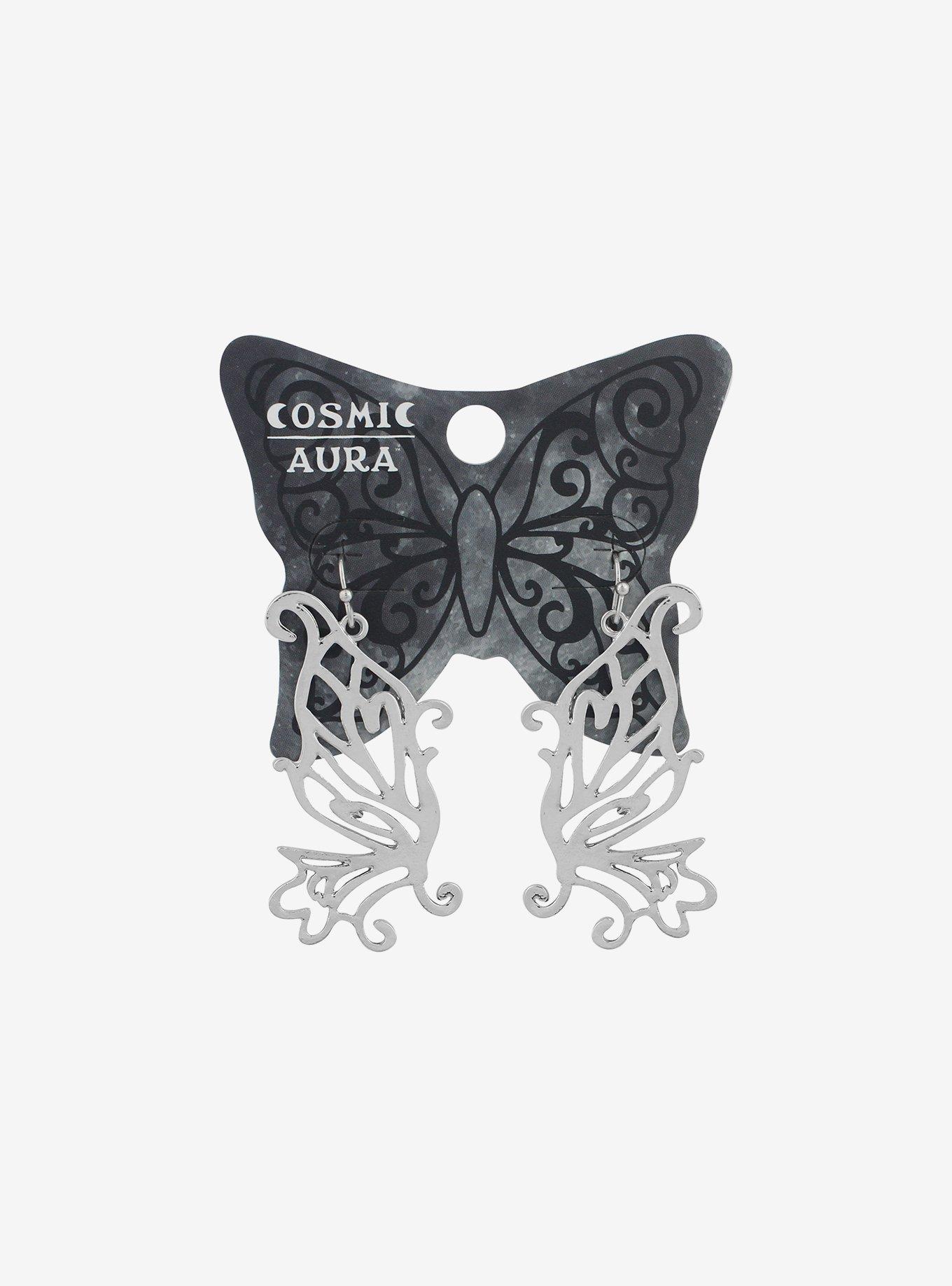 Silver Butterfly Wing Drop Earrings, , hi-res