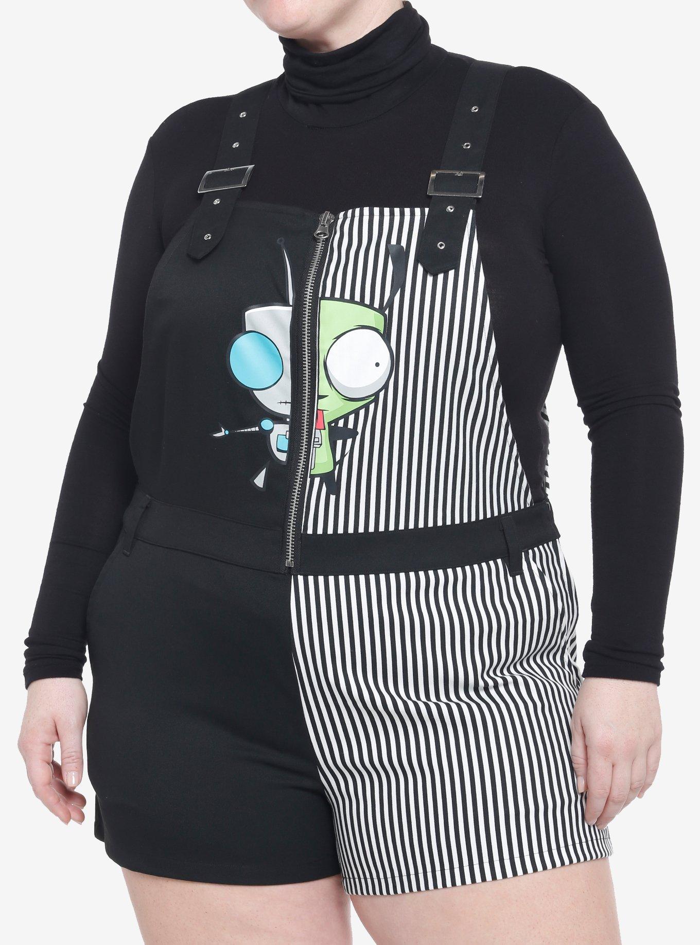 Invader Zim GIR Split Stripe Shortalls Plus Size, MULTI, hi-res