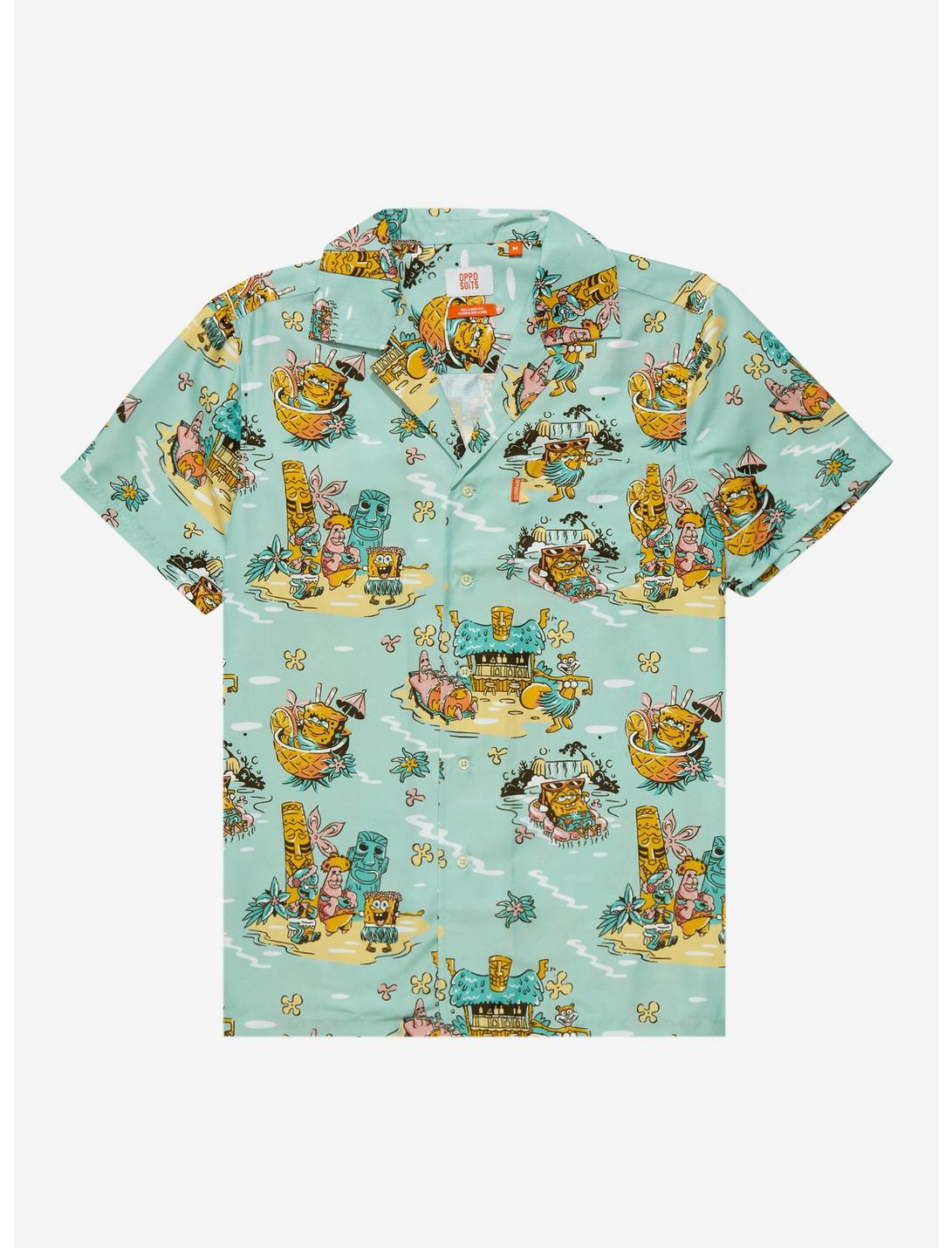 OppoSuits SpongeBob SquarePants Beach Allover Print Woven Button-Up - BoxLunch Exclusive, LIGHT BLUE, hi-res