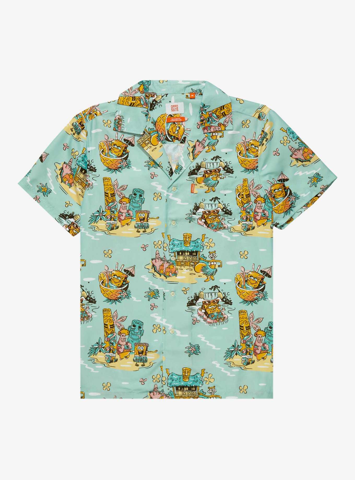 OppoSuits SpongeBob SquarePants Beach Allover Print Woven Button-Up - BoxLunch Exclusive, LIGHT BLUE, hi-res