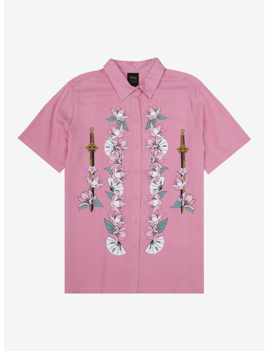 Disney Mulan Traditional Portrait Woven Women’s Button-Up - BoxLunch Exclusive, PINK, hi-res
