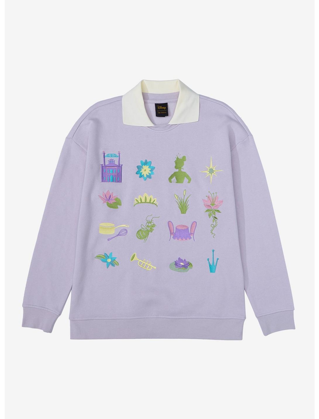 Disney The Princess and The Frog Icons Collared Crewneck - BoxLunch Exclusive, LIGHT PURPLE, hi-res