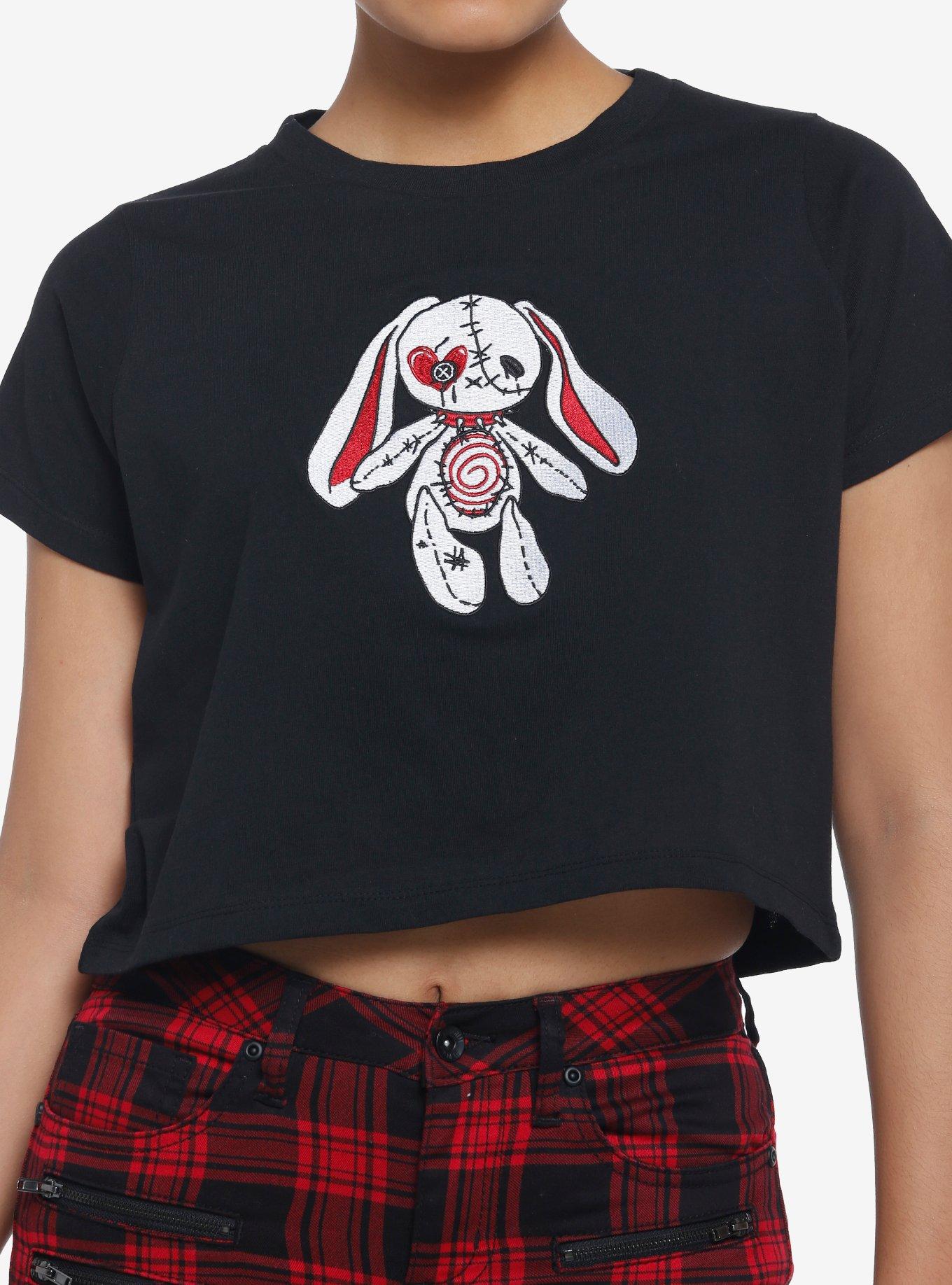 Stitched Bunny Girls Boxy Crop T-Shirt, BLACK, hi-res