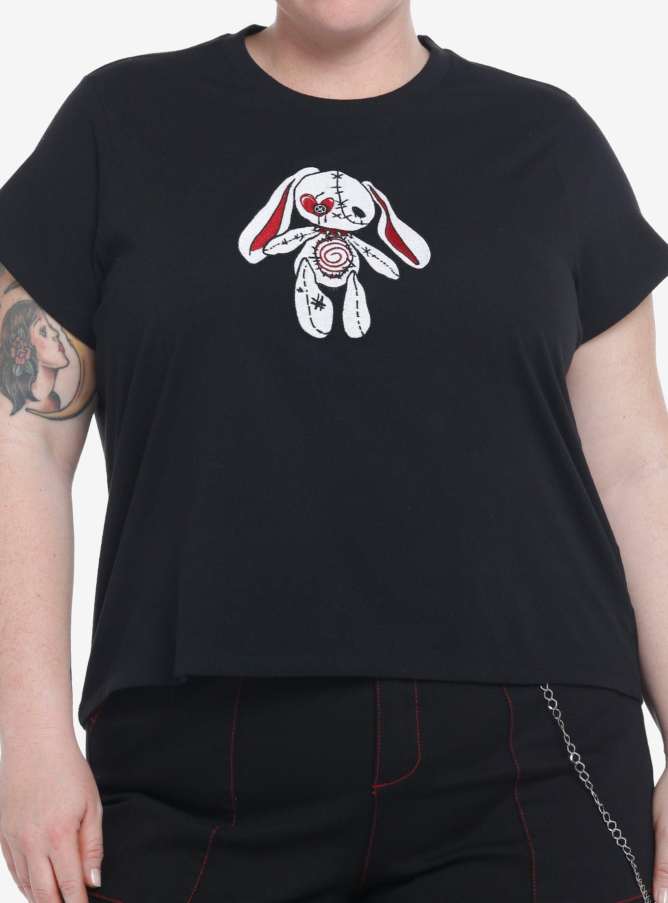 Stitched Bunny Girls Boxy Crop T-Shirt Plus Size, BLACK, hi-res