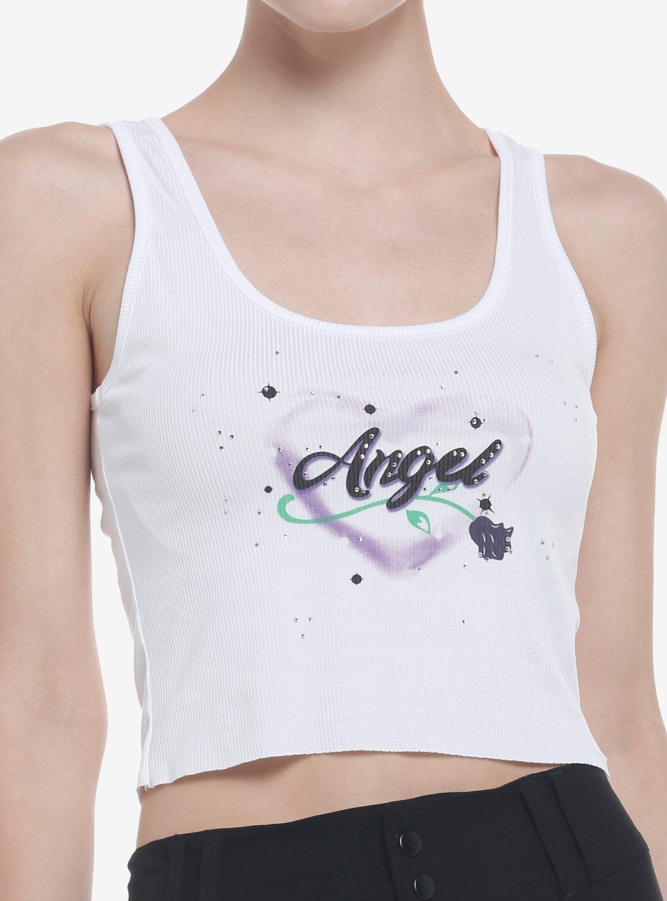 Angel Airbrush Style Ribbed Girls Tank Top, WHITE, hi-res
