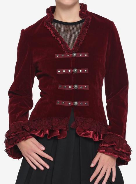 Velvet Corset Back Jacket Burgundy | Hot Topic