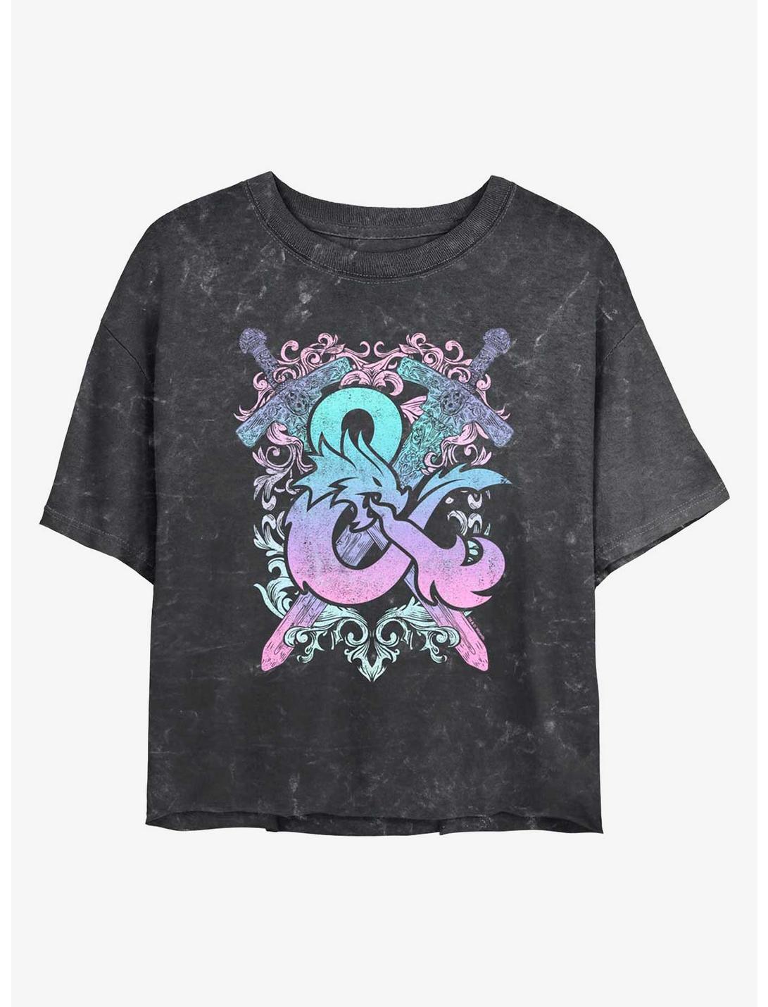 Dungeons & Dragons Pastel Ampersand Mineral Wash Womens Crop T-Shirt, BLACK, hi-res