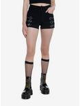 Black Buckle Grommet Super Skinny Shorts, BLACK, hi-res