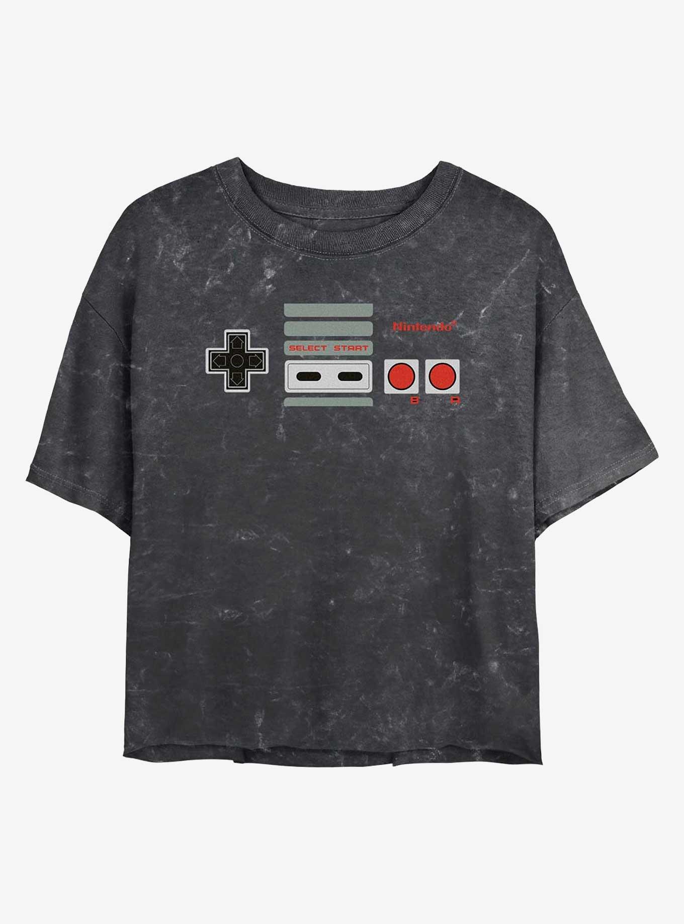 Nintendo Nes Controller Mineral Wash Womens Crop T-Shirt, BLACK, hi-res