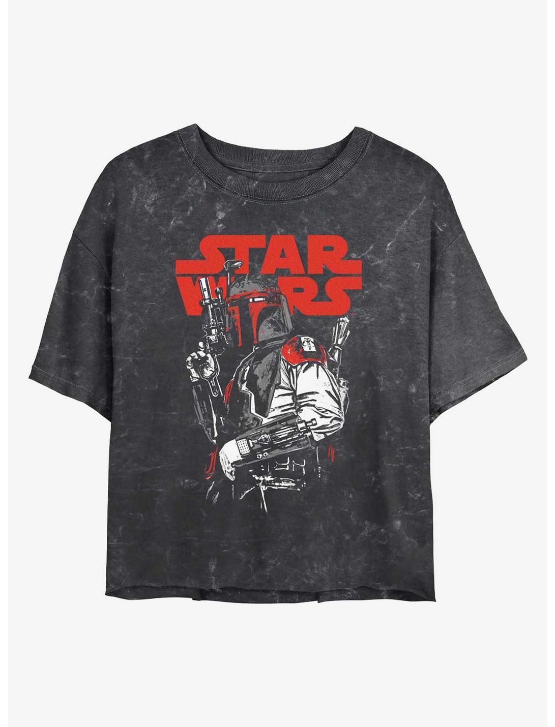 Star Wars Boba Fett Blaster Ready Mineral Wash Womens Crop T-Shirt, BLACK, hi-res