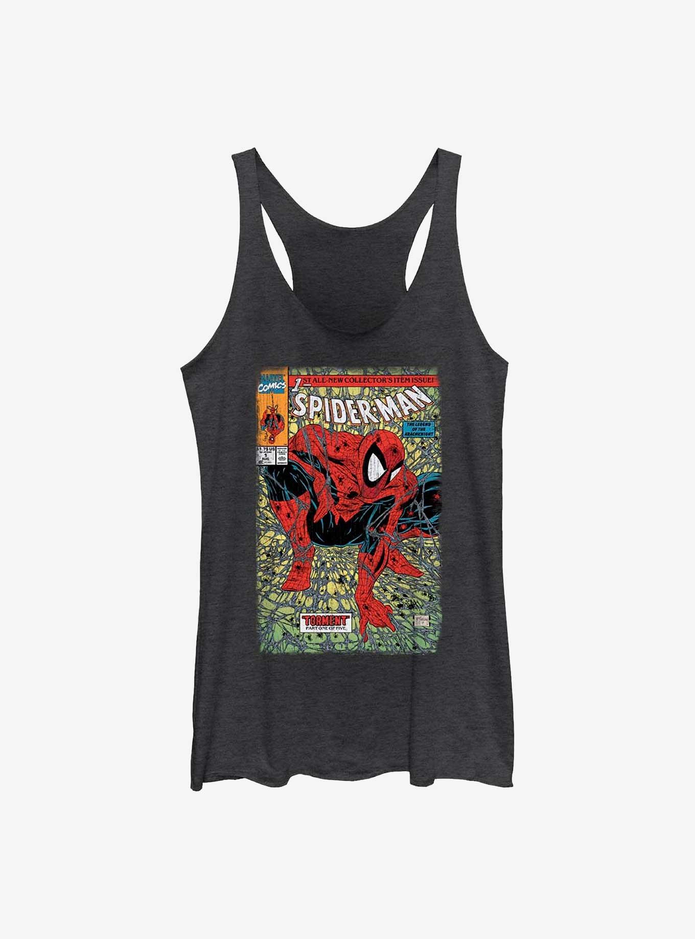 Marvel Spider-Man Torment Comic Book Cover Womens Tank Top, BLK HTR, hi-res