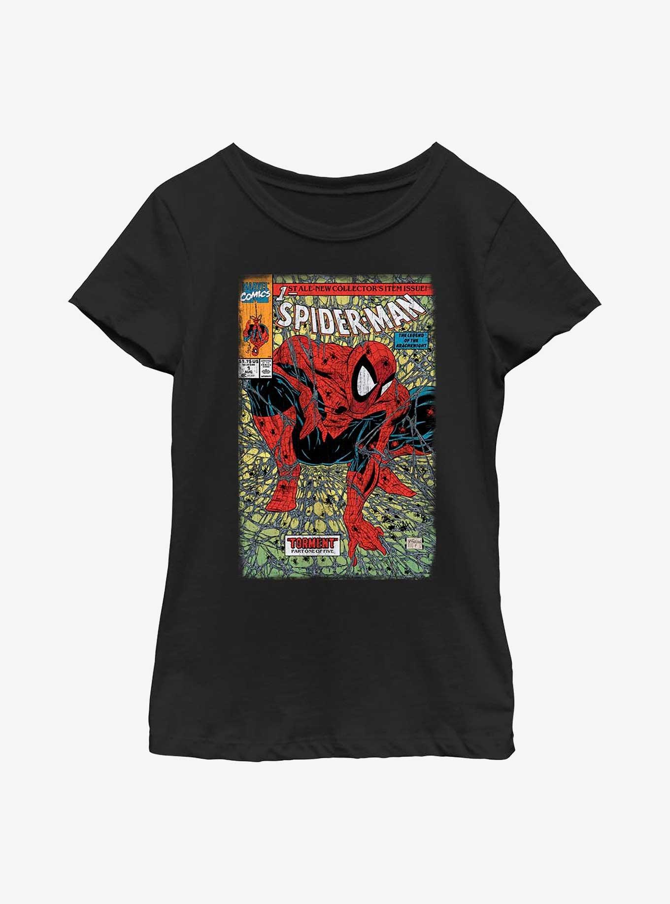 Marvel Spider-Man Torment Comic Book Cover Youth Girls T-Shirt, BLACK, hi-res