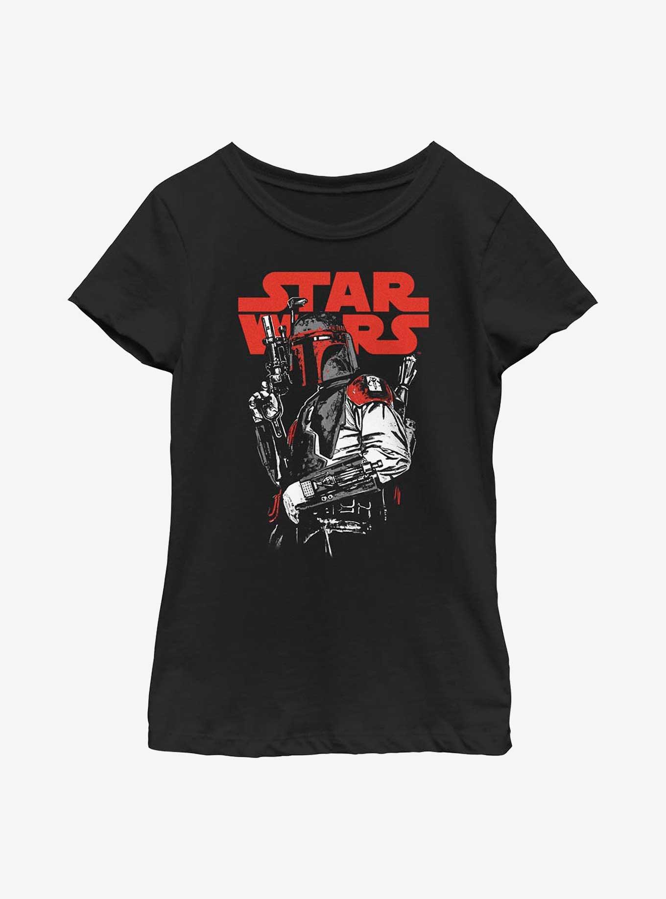 Star Wars Boba Fett Blaster Ready Youth Girls T-Shirt, BLACK, hi-res view 1