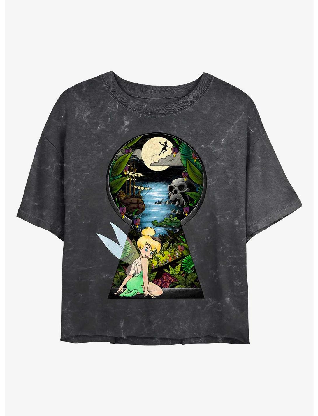 Disney Tinker Bell Keyhole Mineral Wash Womens Crop T-Shirt, BLACK, hi-res