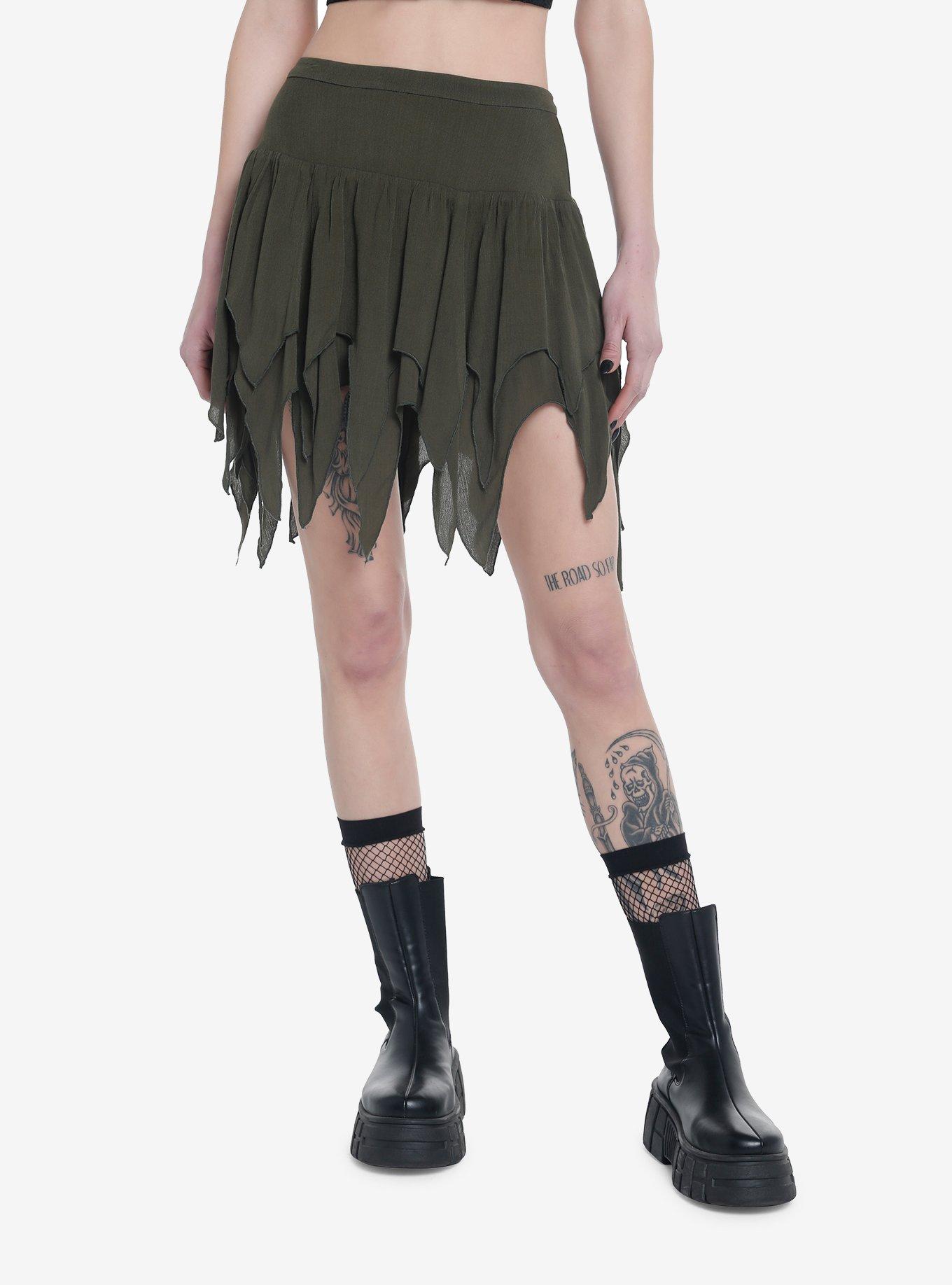 Thorn & Fable Green Hanky Hem Skirt, FOREST GREEN, hi-res