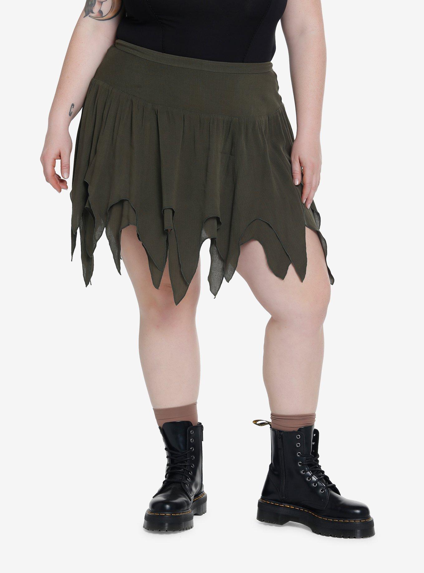 Thorn & Fable Green Hanky Hem Skirt Plus Size, FOREST GREEN, hi-res