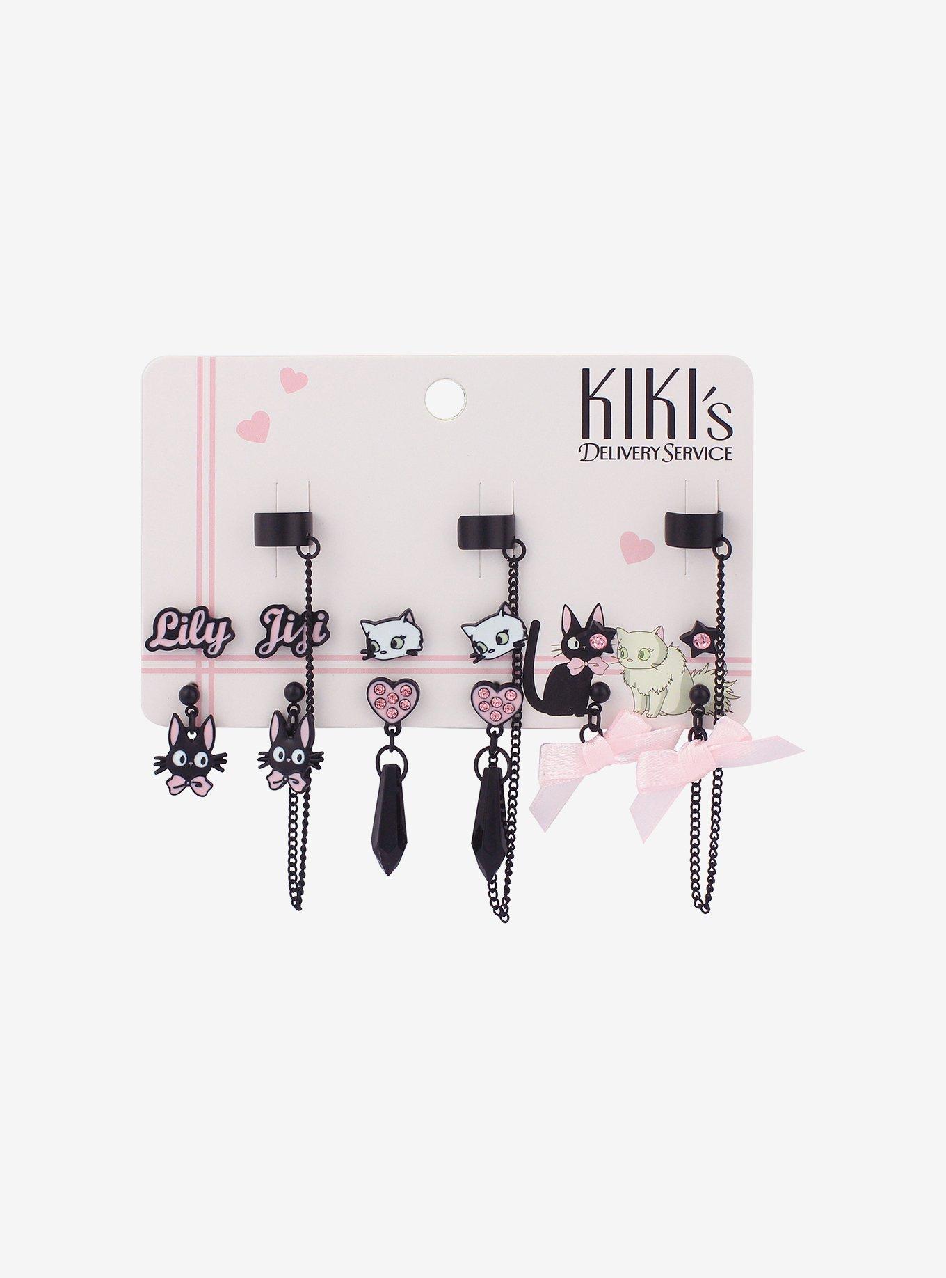 Her Universe Studio Ghibli Kiki's Delivery Service Jiji & Lily Pink Bow Cuff Earring Set, , hi-res