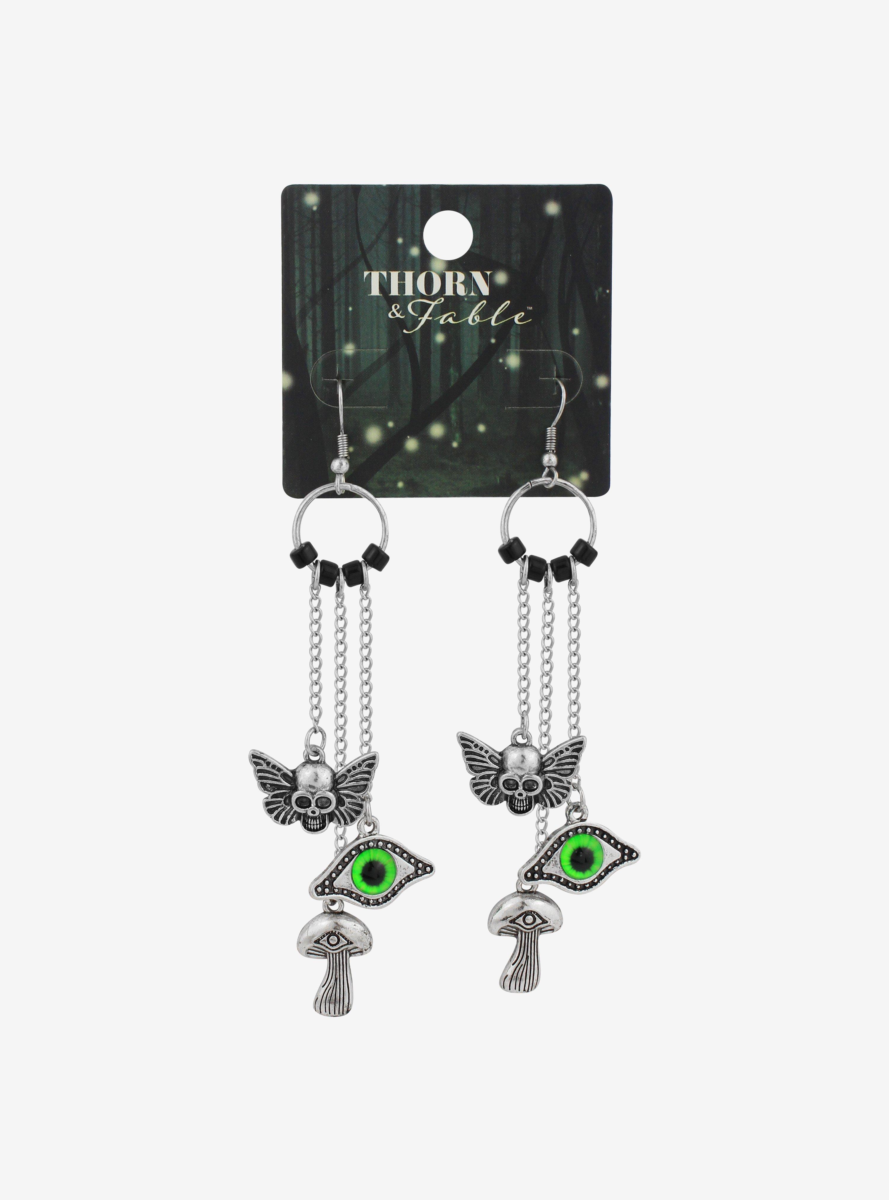 Skull Eye Mushroom Drop Earrings, , hi-res