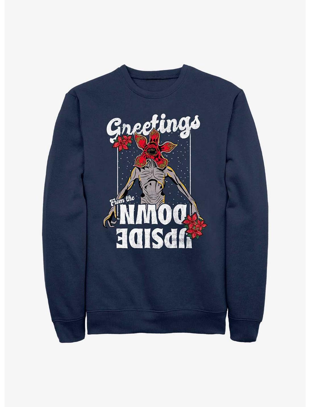 Stranger Things Demogorgon Season's Greetings Sweatshirt, NAVY, hi-res