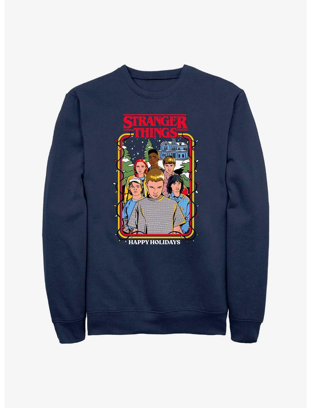 Stranger Things Happy Holidays Group Sweatshirt, NAVY, hi-res