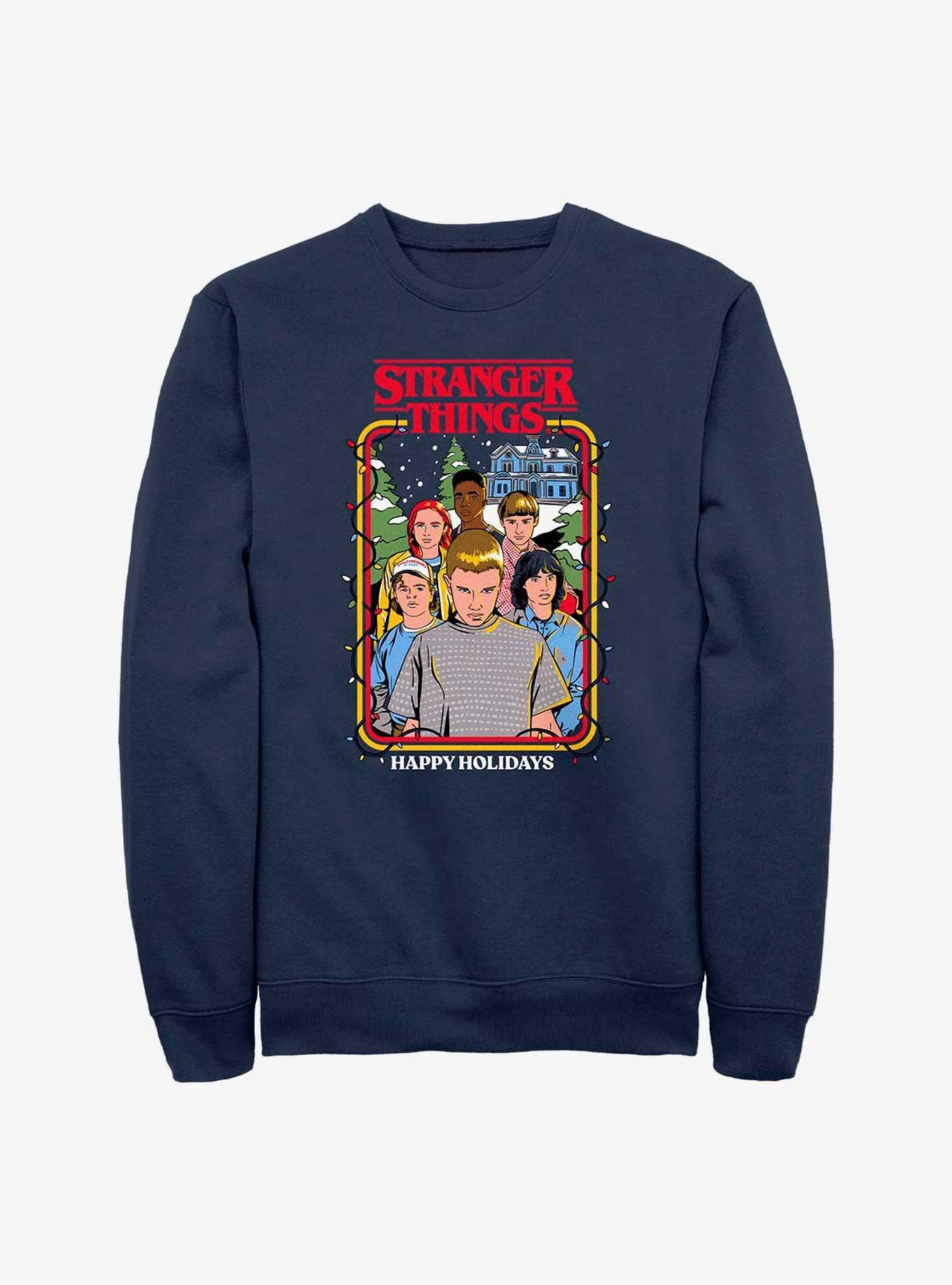 Stranger Things Happy Holidays Group Sweatshirt, NAVY, hi-res