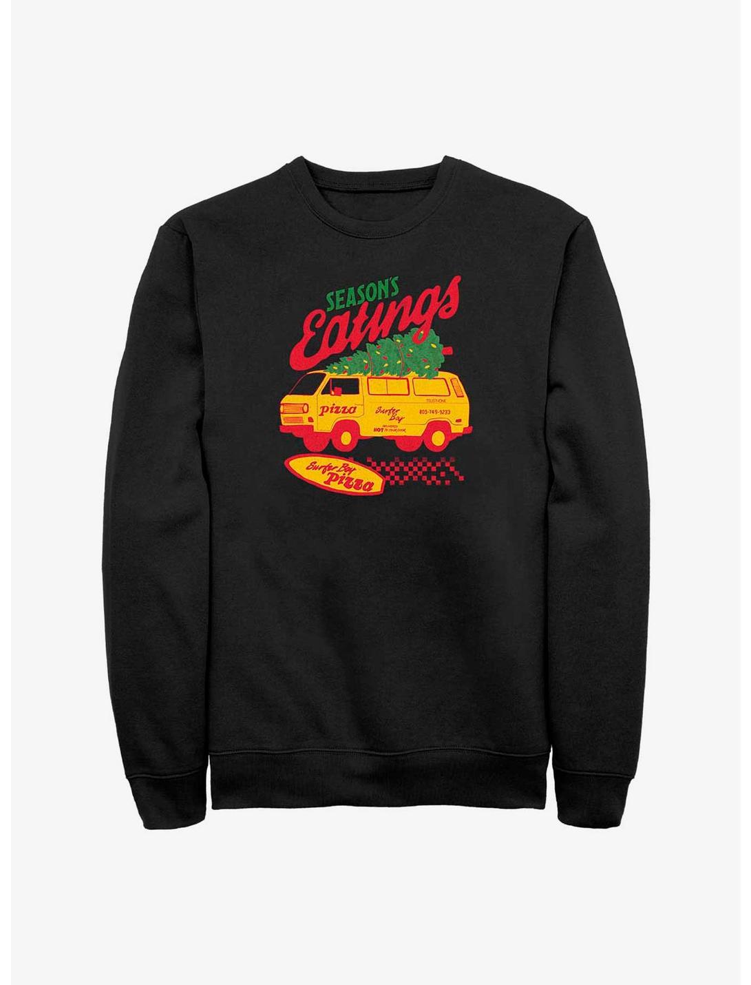 Stranger Things Season's Eating Surfer Boy Pizza Sweatshirt, BLACK, hi-res