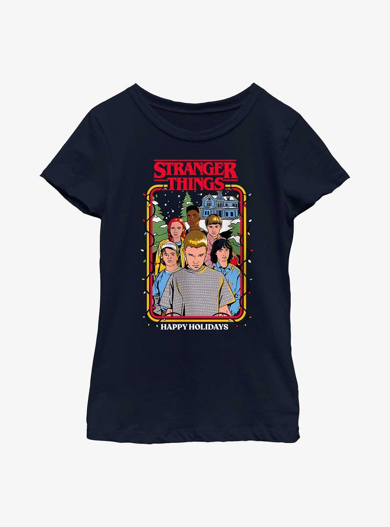 Stranger Things Happy Holidays Group Youth Girls T-Shirt, , hi-res