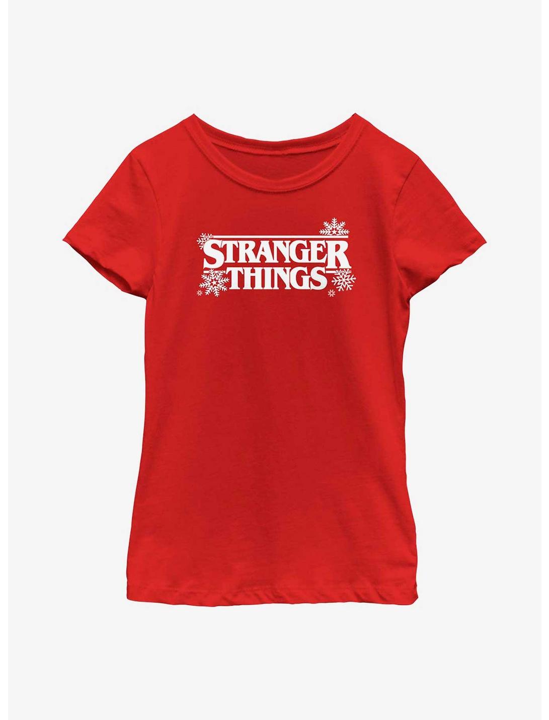 Stranger Things Holiday Style Logo Youth Girls T-Shirt, RED, hi-res