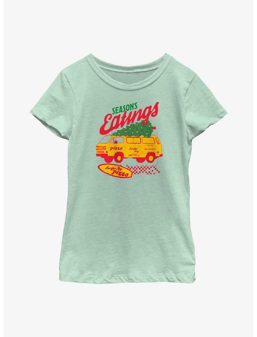 Stranger Things Season's Eating Surfer Boy Pizza Youth Girls T-Shirt, MINT, hi-res