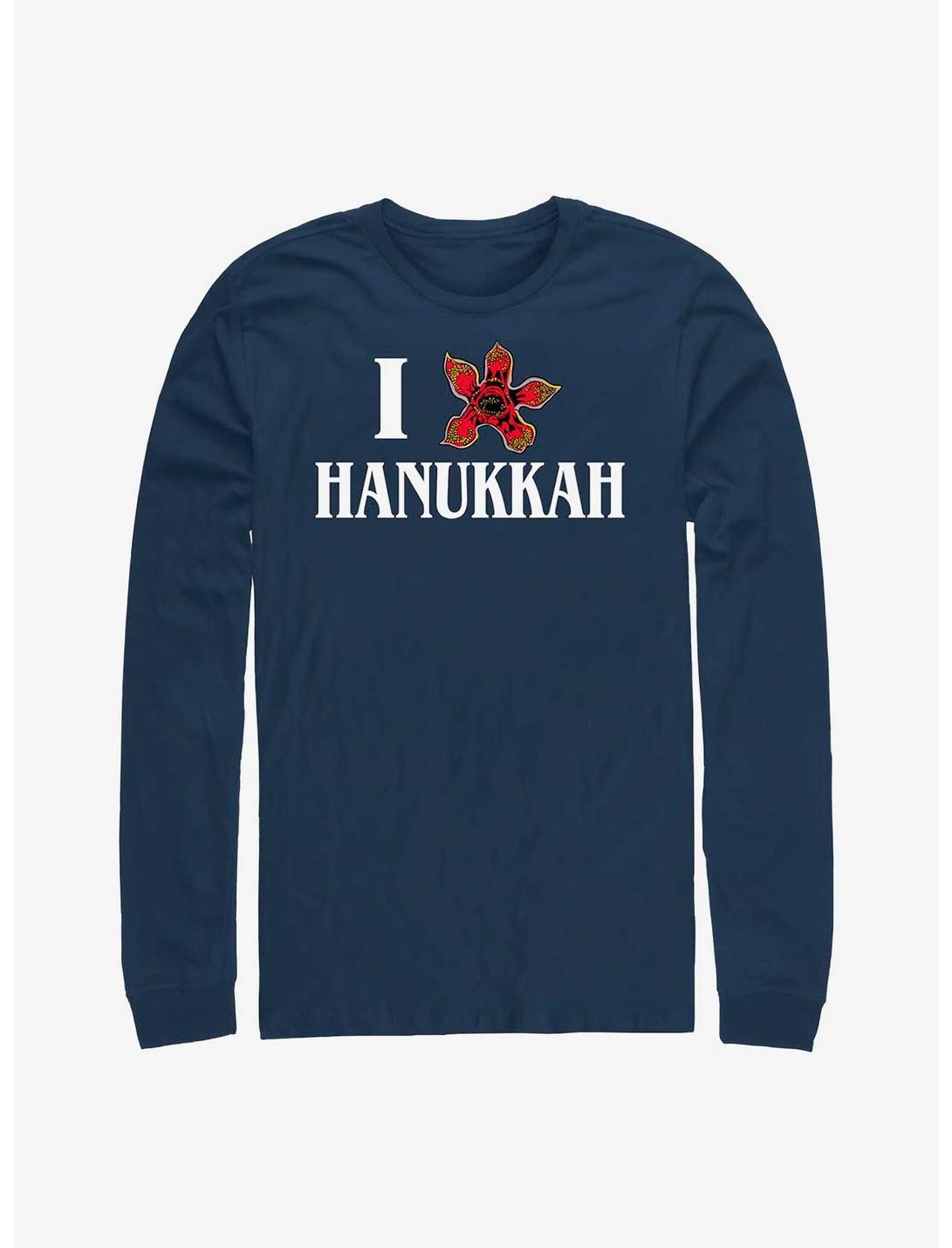 Stranger Things Demogorgon Hanukkah Long-Sleeve T-Shirt, NAVY, hi-res