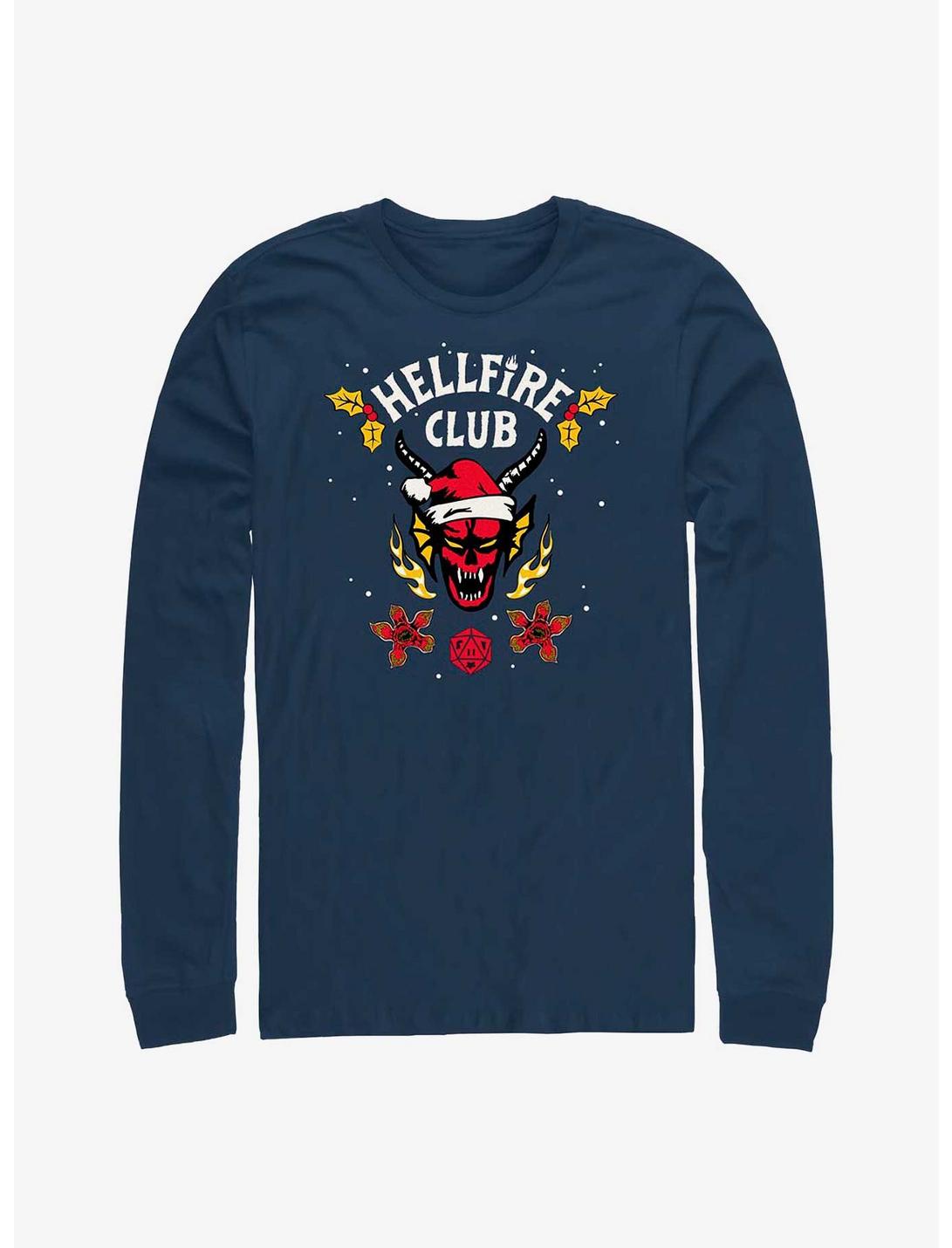 Stranger Things Holiday Style Hellfire Club Long-Sleeve T-Shirt, NAVY, hi-res