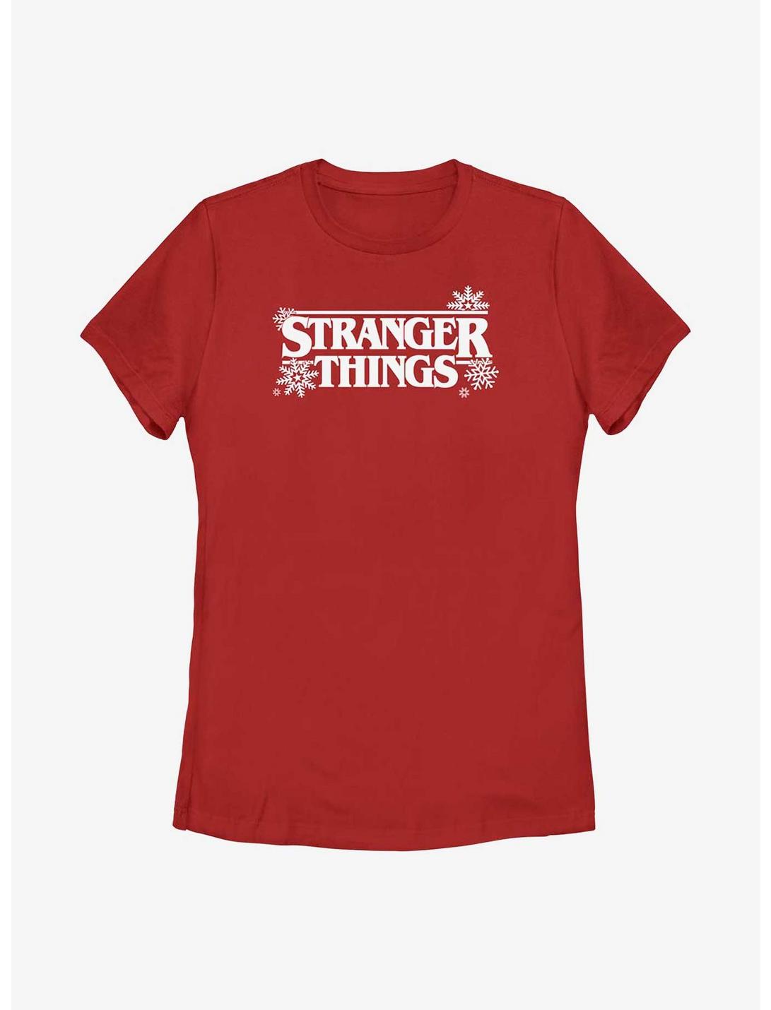Stranger Things Holiday Style Logo Womens T-Shirt, RED, hi-res