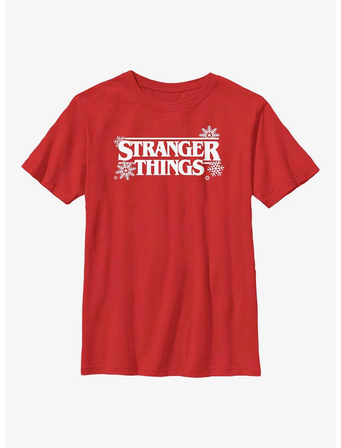 Stranger Things Holiday Style Logo Youth T-Shirt, RED, hi-res