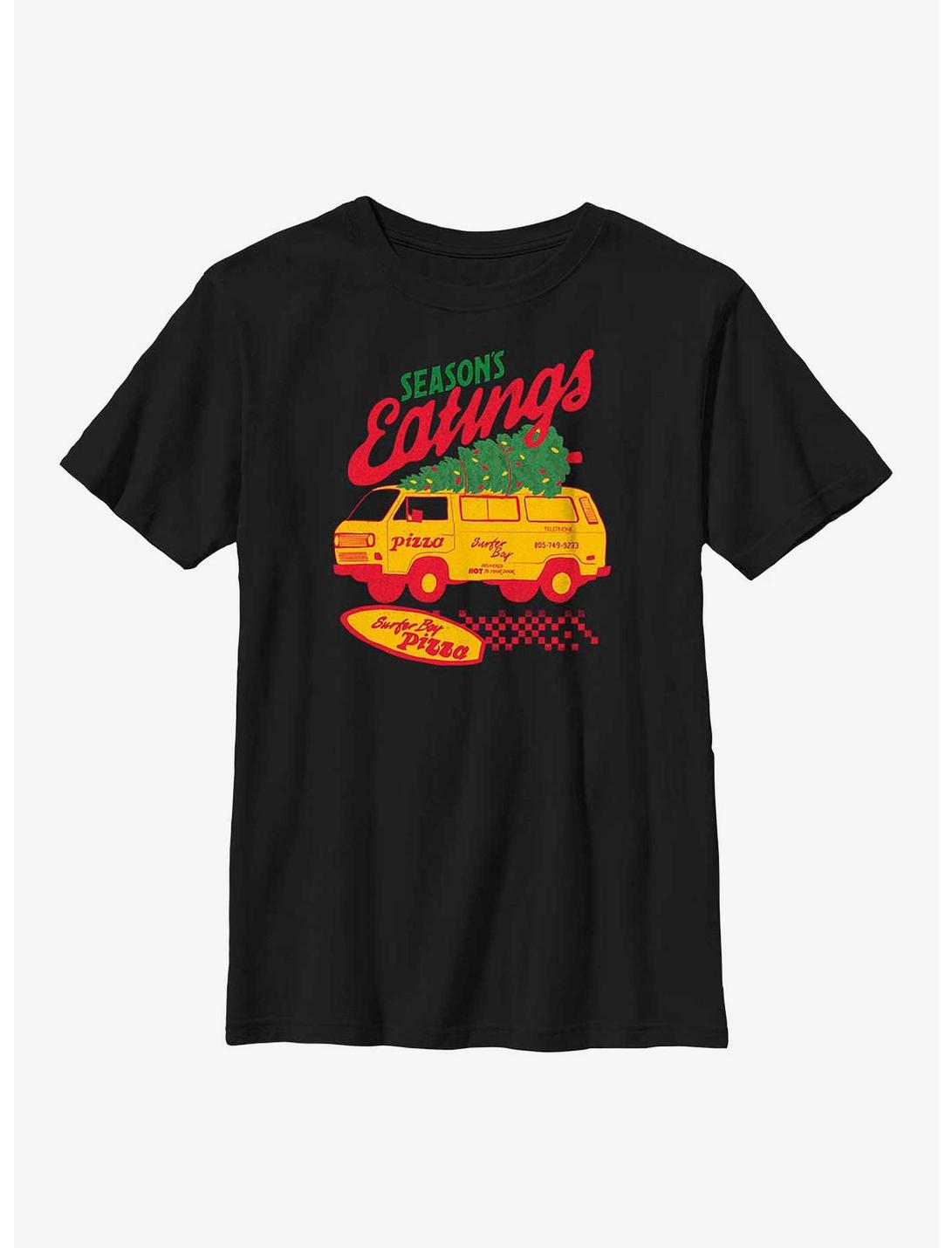 Stranger Things Season's Eating Surfer Boy Pizza Youth T-Shirt, BLACK, hi-res
