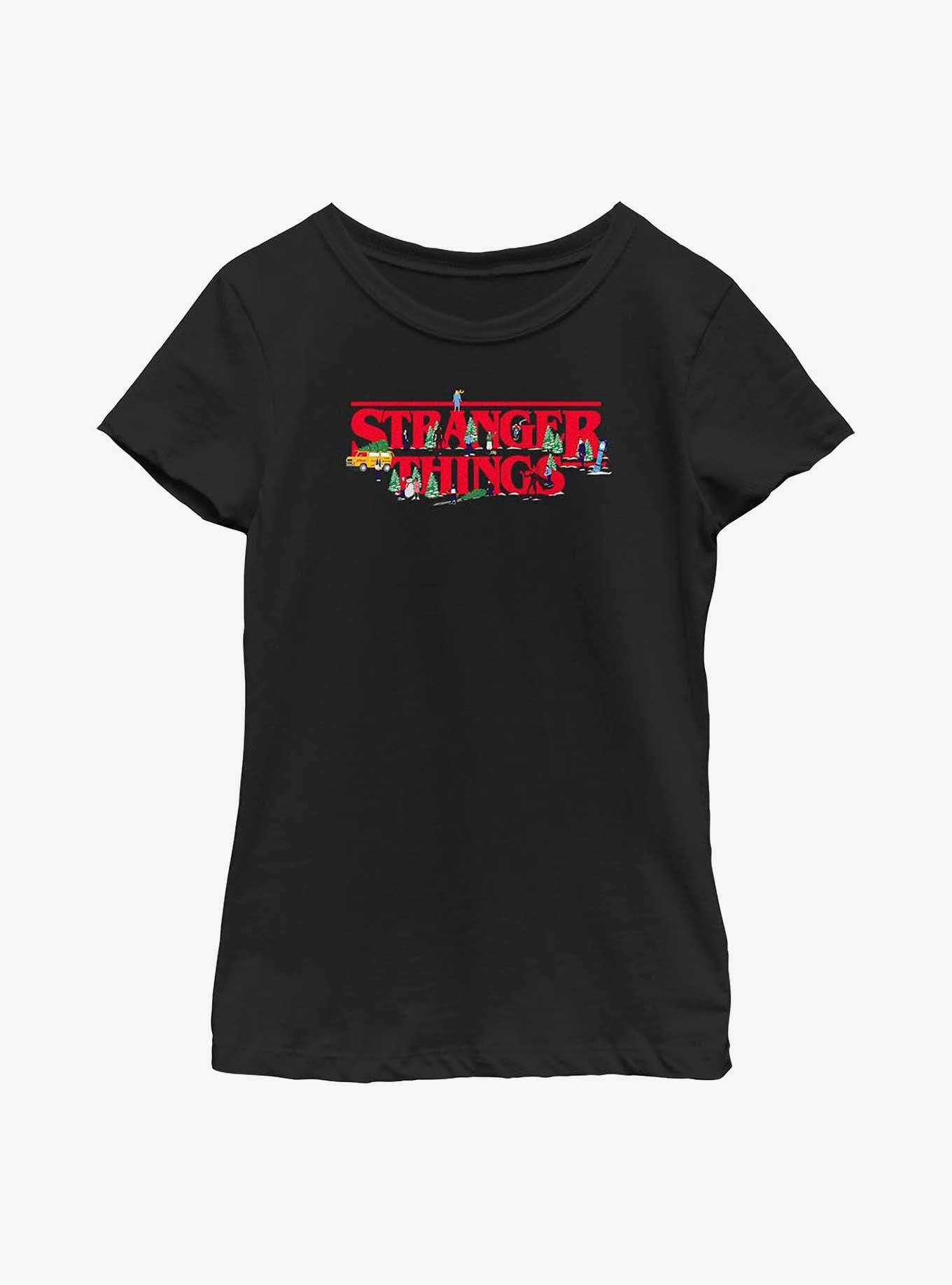 Stranger Things Christmas Scene Logo Youth Girls T-Shirt, , hi-res