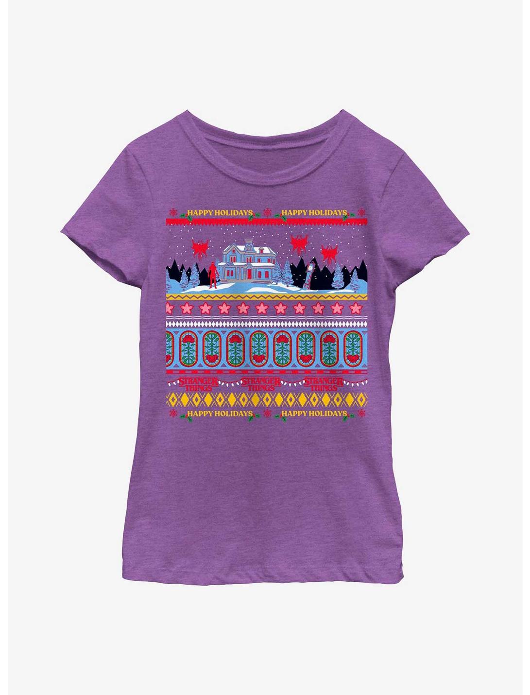 Stranger Things Creel House Ugly Sweater Youth Girls T-Shirt, PURPLE BERRY, hi-res